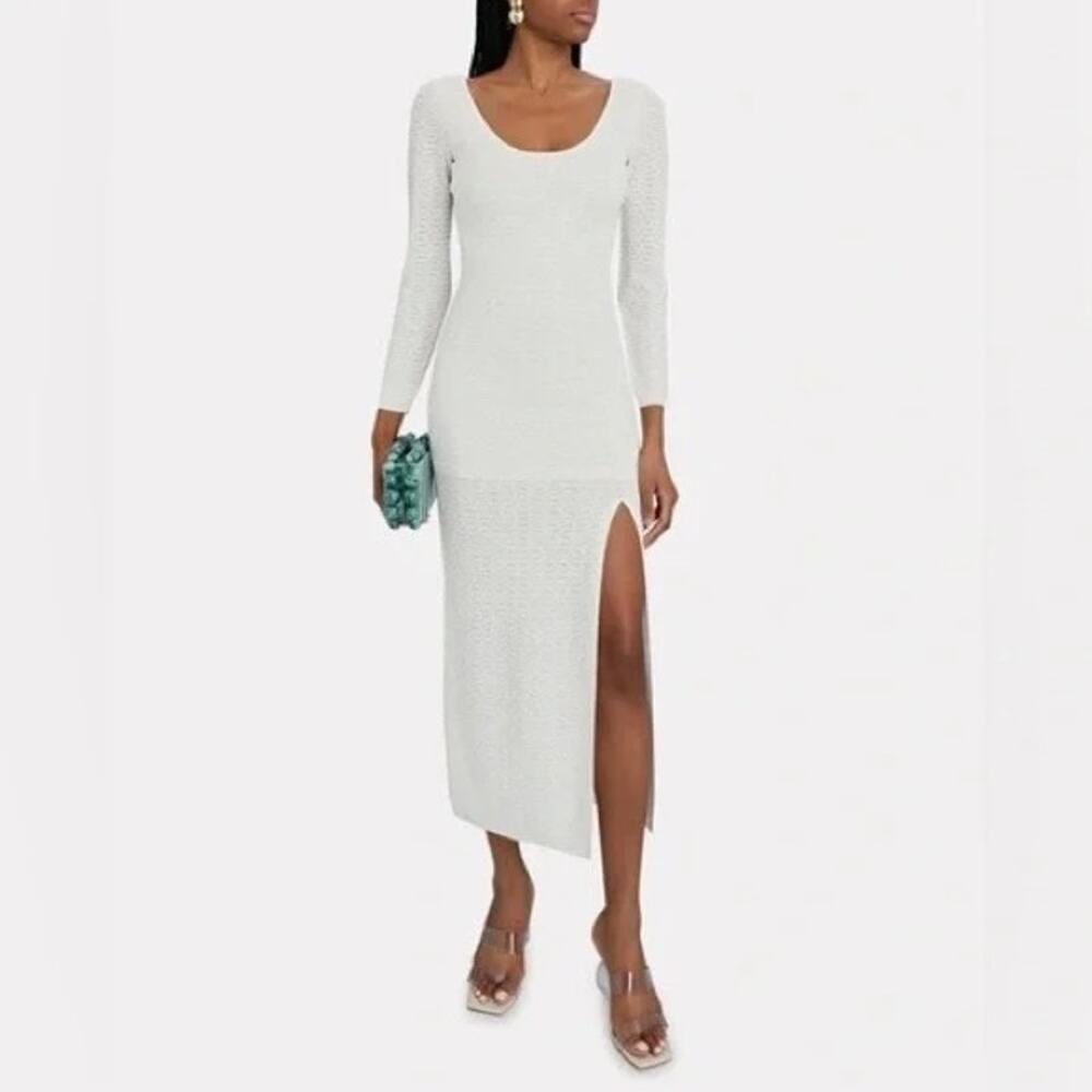 NWT ALEXIS White Moura Knit Lurex Bodycon Midi Dress Size Large